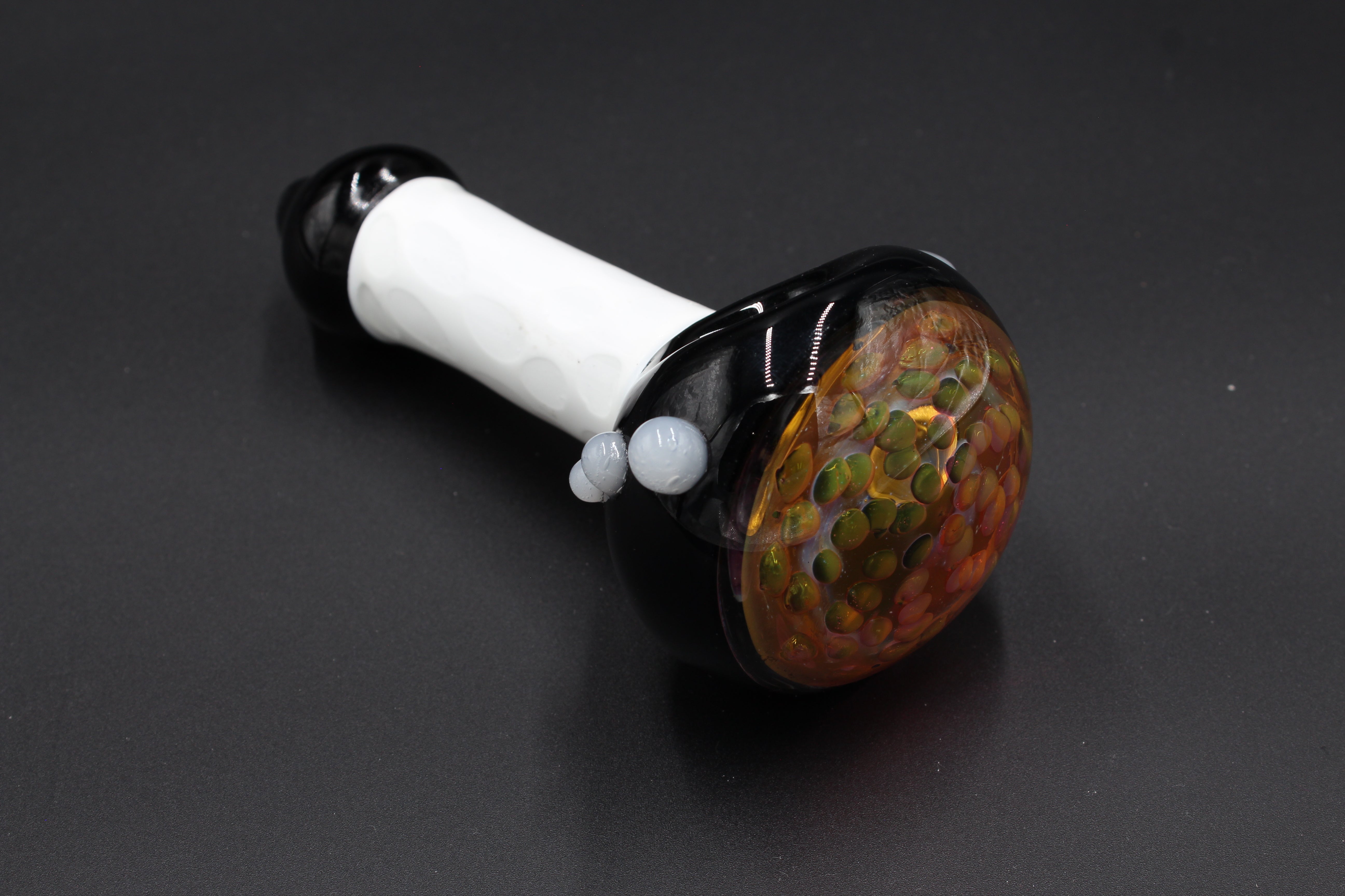 White/Black Spoon Pipe w/ Colorful Marble  offset